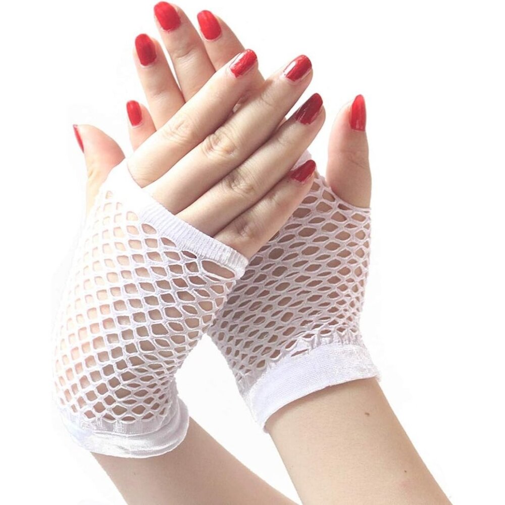 Women's White-Short Fingerless Stretchy Fishnet Gloves Party Cosplay Designed